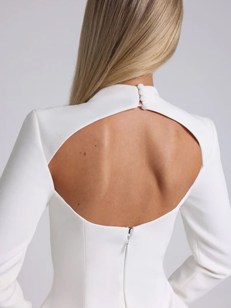Long sleeve backless mini dress for women with flared skirt