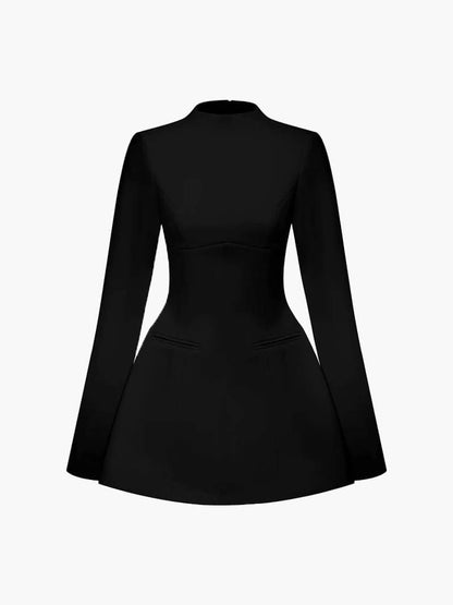 Long sleeve backless mini dress for women with flared skirt