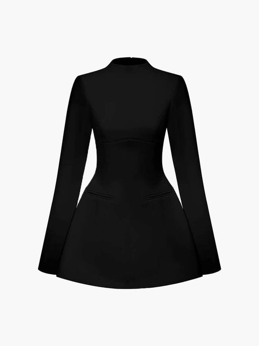 Long sleeve backless mini dress for women with flared skirt