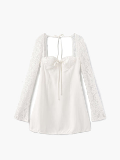 Mini dress with long sleeves and lace detail for women