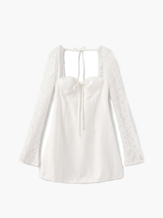 Mini dress with long sleeves and lace detail for women