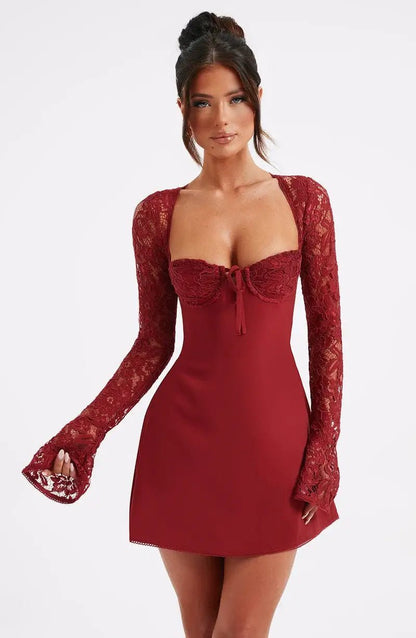 Mini dress with long sleeves and lace detail for women