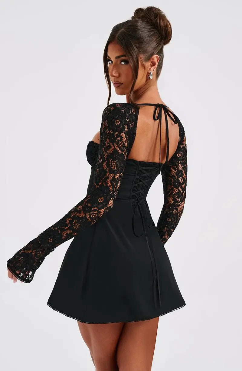 Mini dress with long sleeves and lace detail for women