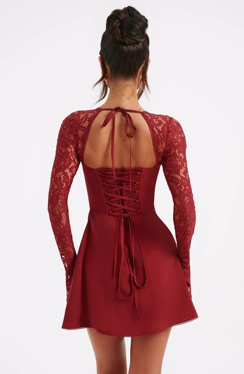 Mini dress with long sleeves and lace detail for women