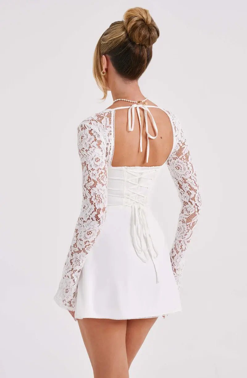 Mini dress with long sleeves and lace detail for women