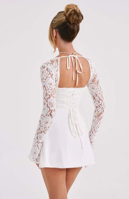 Mini dress with long sleeves and lace detail for women