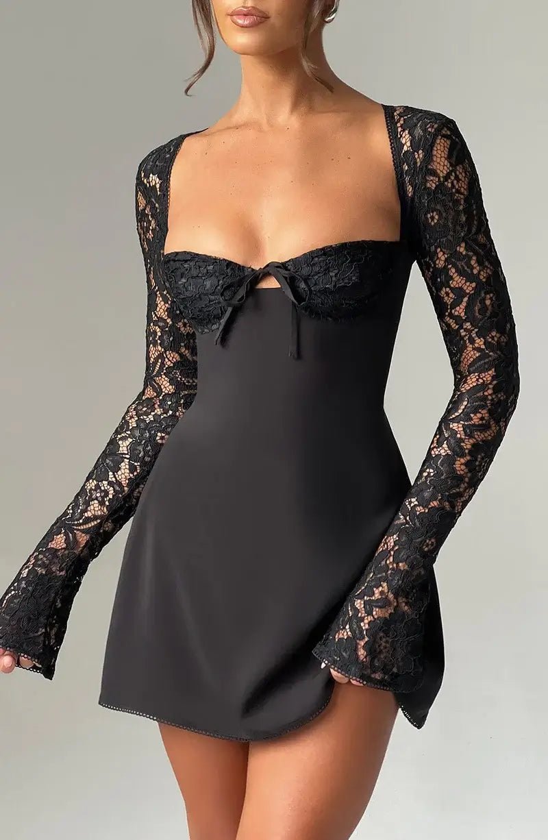 Mini dress with long sleeves and lace detail for women