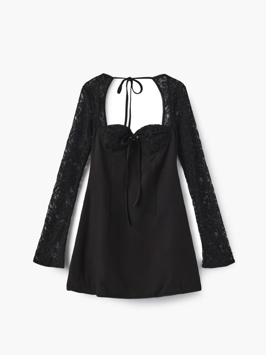 Mini dress with long sleeves and lace detail for women