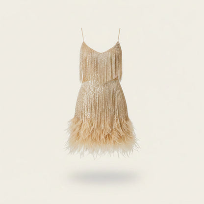 Cocktail dresses for women with fringe detail and spaghetti straps