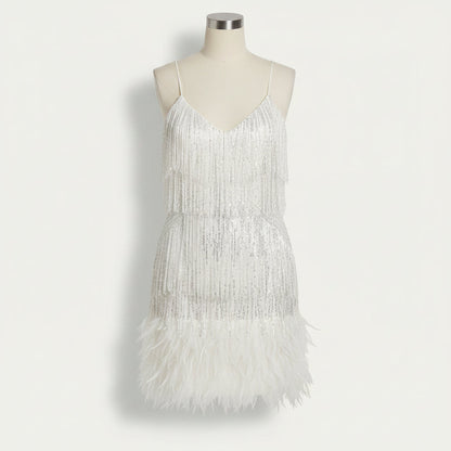 Cocktail dresses for women with fringe detail and spaghetti straps