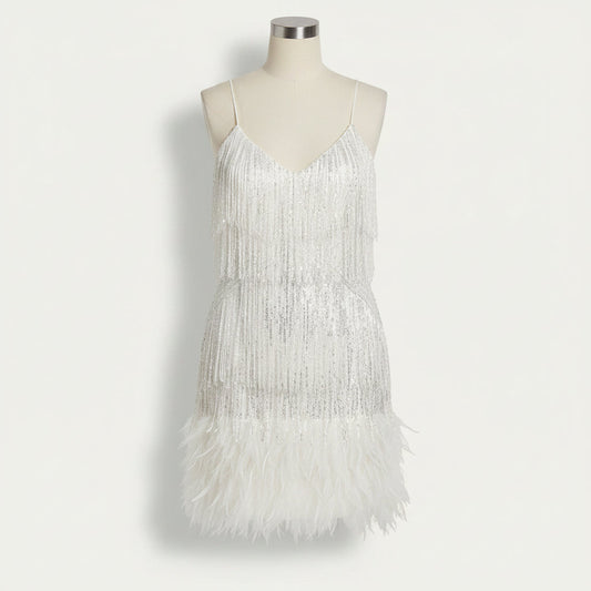 Cocktail dresses for women with fringe detail and spaghetti straps