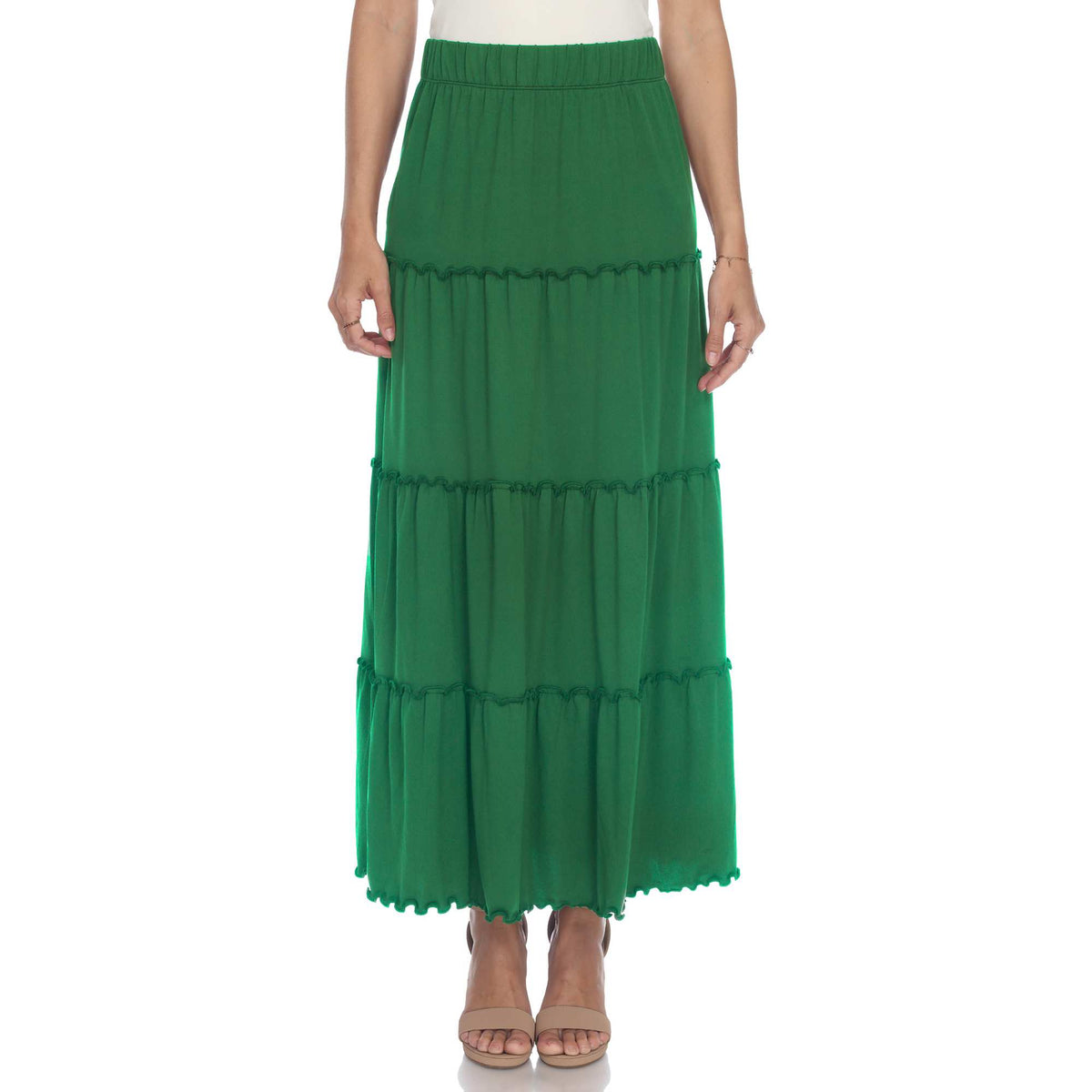 Tiered maxi skirt for women with ruffled hem, A-line fit and side pockets
