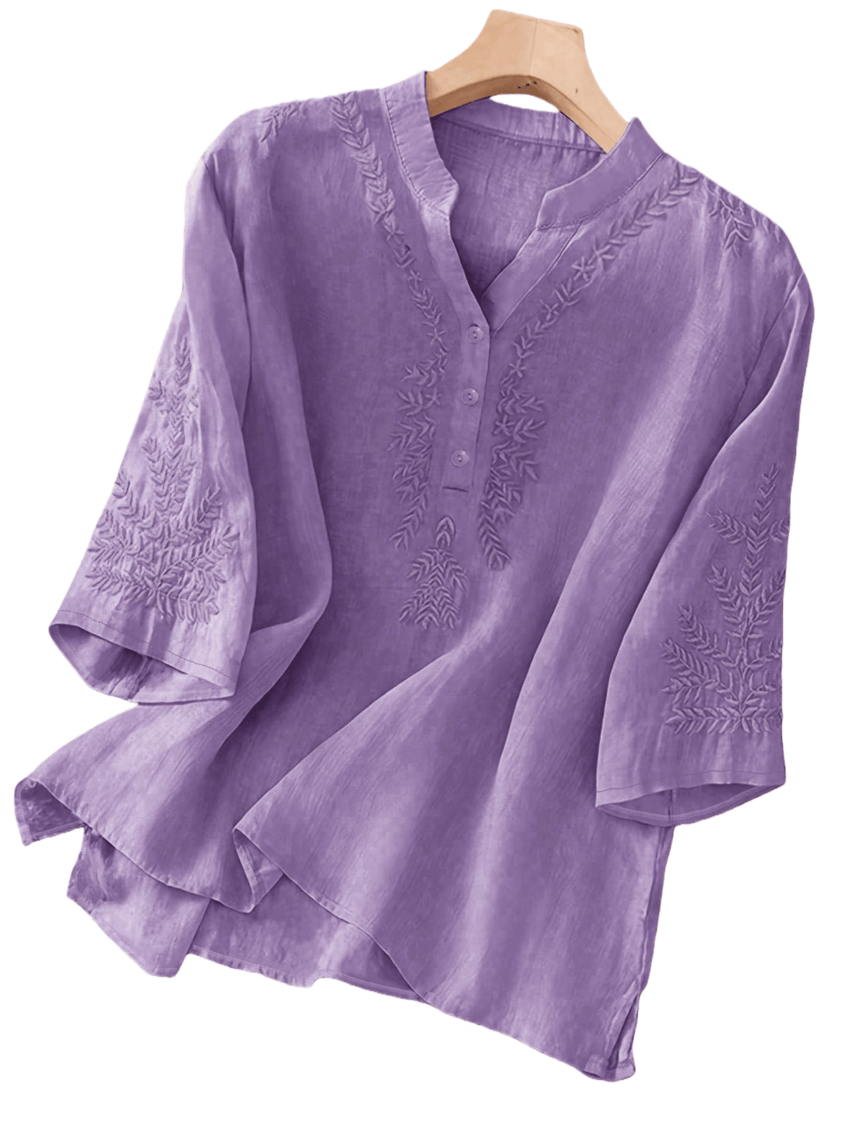 Blouse with embroidered V-neck and half sleeves for women