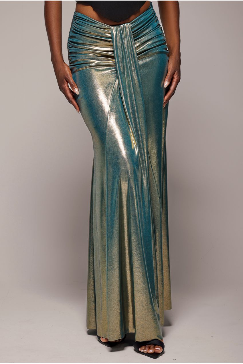 Gathered front maxi skirt for women with fit and flare shape
