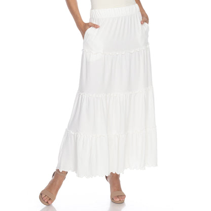 Tiered maxi skirt for women with ruffled hem, A-line fit and side pockets