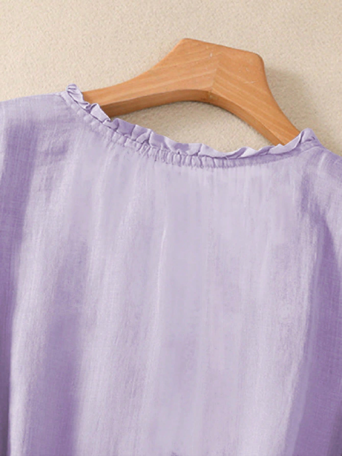 Embroidered blouse for women with ruffle neckline and half sleeves