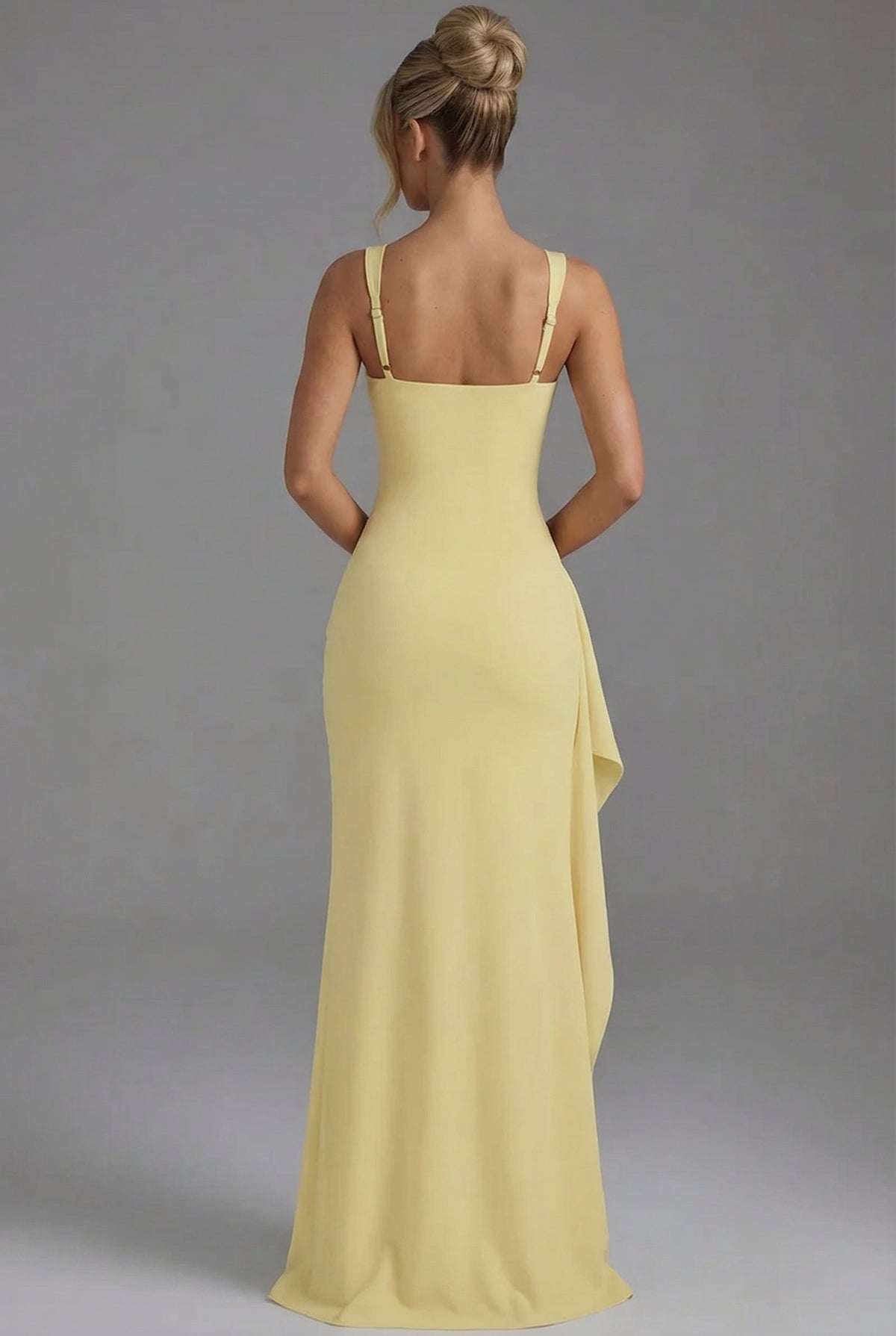 Formal dresses for women, square neck bodycon maxi dress with ruched waist and back zip